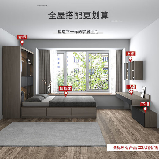 宜森缘【E0级】榻榻米衣柜床一体小户型带书桌卧室床多功能实木储物床柜 储物床+立柜+书桌+乳胶棕垫 1350mm*1900mm 组装式箱体床