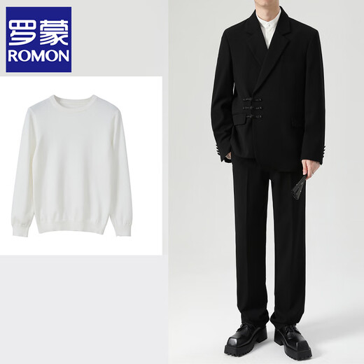 ROMON New Chinese tunic suit suit men's wedding wedding groom engagement dress Tang suit suit jacket black jacket + pants XL