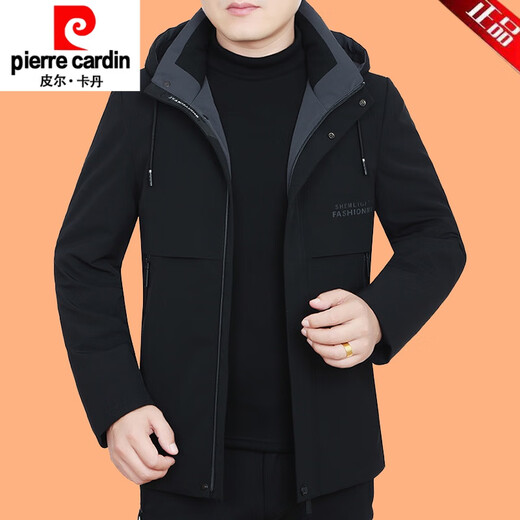 Pierre Cardin casual jacket for middle-aged men 2025 autumn and winter new hooded top daddy jacket new product 98563G gray cotton plus thick L 175 suitable for 115-135 Jin Jin equals 0.5 kg