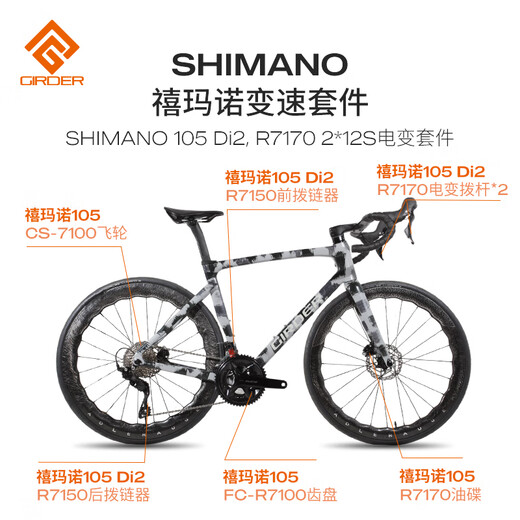 Glad GIRDER BISON 105 full carbon fiber ultra-light road bike R7170 electric 24-speed disc brake bicycle hand-painted blue orange electronic speed change 24-speed M [recommended 168-178cm span height 77-81cm]