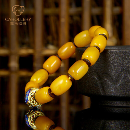 Jiale counter brand beeswax bracelet for men and women, old beeswax barrel bead bracelet with enamel jewelry birthday gift, about 10 grams, hand circumference about 15-16cm