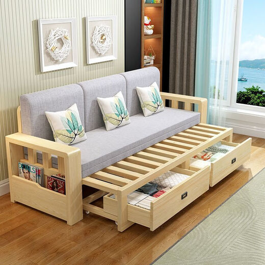 Baosa-Sofa-Bett ist vollständig massives Holzaufbewahrung, Teleskop und liegendes Wohnzimmer mit Multifunktionsfaltsofa mit Doppelpur-Apartment, Teakfarblänge 224*150, mehr als 2 Meter