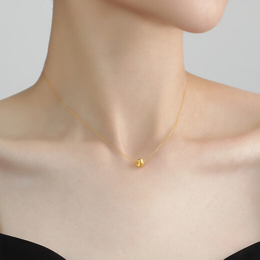 Ming brand jewelry 18K gold yellow red color gold glare cat eye bead set chain clavicle necklace gift for women pricing about 42+3 cm about 0.97-1.08 g 18K yellow CSR0229