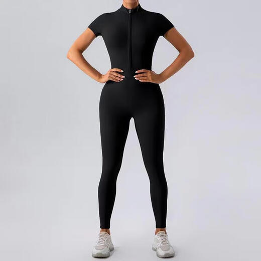 Baichao European and American zipper one-piece yoga wear long-sleeved fitness sports one-piece bodysuit for women to wear outside yellow long-sleeved S S85-100Jin Jin is equal to about 0.5 kg