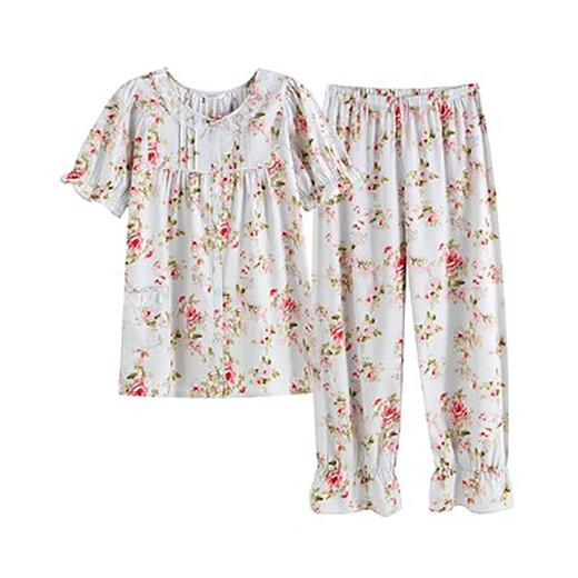 Rosemei Rosemei Spring and Summer New 100% Cotton Print Lace Lace Lace Lace Short Sleeve Cropped Pants Set 13067 Yellow 160(M)
