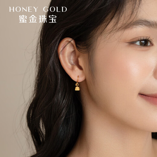 HONEYGOLD Honey Gold Jewelry Gold Earser Studs Foot Gold Ancient Handmade Gold Sound Ruyi Earrings HGJ1584 Working fee of 150 yuan/piece 3.03g