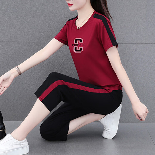 NY-EMMA-Sportanzug für Kurzärärmel-Sommer-Dünn-High-End-modische altersreduzierende Cotton-Freizeit- und modische Laufanzug zweiteiler Set 687 Royal Blue (Crop Hosen Set) M (Empfohlen 80-95 Jin [Jin gleich 0,5 kg]))