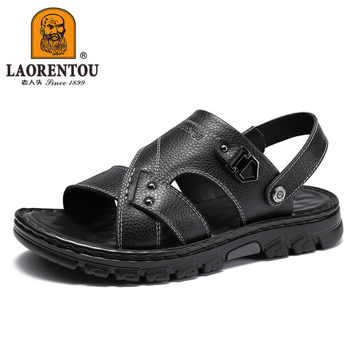 Chaussures de plage de la tête de la tête de vieil (Laorentou) Chaussures de pantoufles de couches de vache de vache de vache et de deux sandales extérieures LT12033 Brown 38