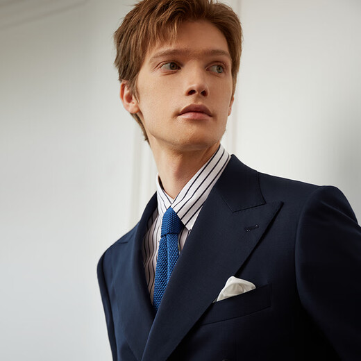 Guillaume de Mons Aojia pure wool formal men's suit business high-definition double-breasted suit groom wedding suit spring and summer new Prussian blue two-piece suit top + pants 50