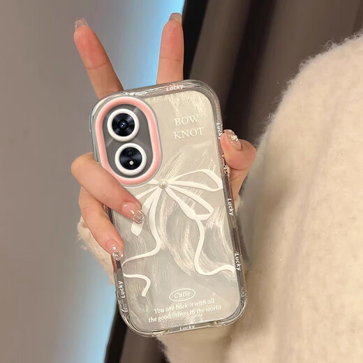 妙之选适用于OPPOA97手机壳A57羽纱奶油A72少女心珍珠蝴蝶结A91潮牌A92S全包A1Pro硅胶套A95手机壳A96防 羽纱奶油壳-透明-BS3884白蝴蝶结 OPPOA92s