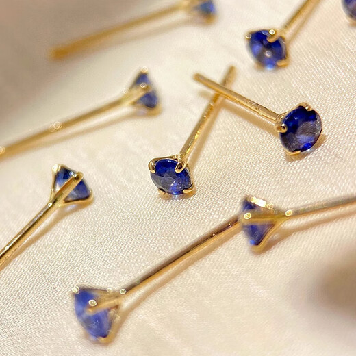 Fat Donglai's same style sapphire earrings 18k gold K gold ear piercing artifact gold is not used for sleeping 18K gold sky | natural sapphire earrings a pair