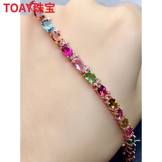 TOAY Tourmaline Bracelet Women Rainbow Tone Color Beautiful Crystal Good Texture Stick 925 Silver Seiko Inlaid Birthday Gift Tourmaline Bracelet