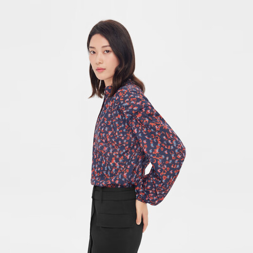 AIGLE退仓艾高春季户外休闲简约潮流时尚印花V领长袖法式衬衫上衣女士 火红色季节印花 AO686 38 (165/88A)