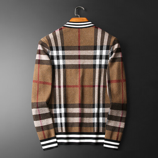 Mr. Guan Herbst und Winter High-End-Männer-Woll-Woll-Strickjacke Business Casual Classic Plaid gedruckter Reißverschluss Sweater 98126 Khaki 4xl