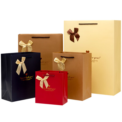Huilide benutzerdefinierte Kraftpapierbeutel Bogen Handtasche Bekleidungsgeschäft Kleidung Tasche Custom bedrucktes Logo Geschenktasche Einkaufstasche Golden XS Modell 14715 cm 100 Stücke