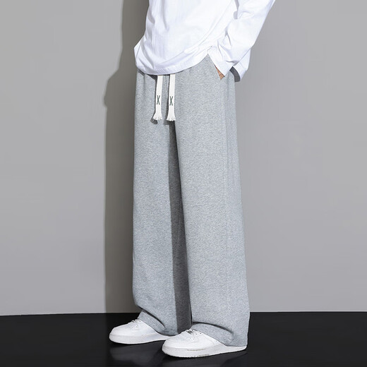 Dingfengbaoluo Japanese retro casual pants men's autumn loose straight wide-leg pants drape comfortable trousers DFK11 black 3XL