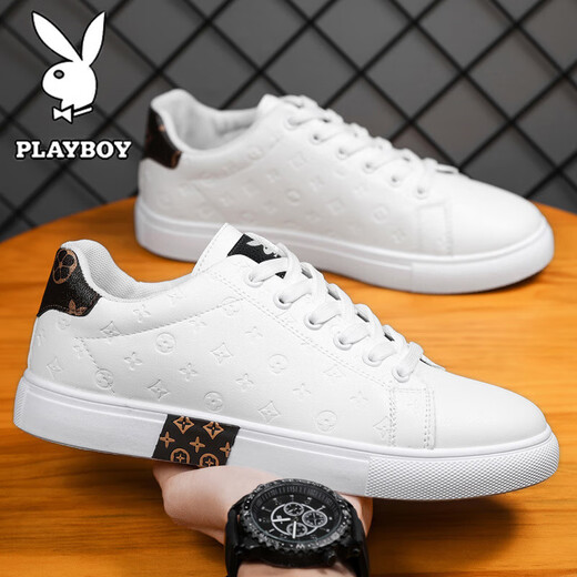 Playboy men's shoes 2025 autumn and winter new casual shoes men's high-end sneakers plus velvet business British leather shoes for men black 41