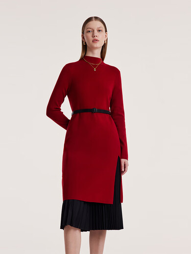 Gloria New Year Red Woolen Suit Women's Winter New Commuting Red Dress Black Skirt 1BCCAA040 53R Pepper Red L