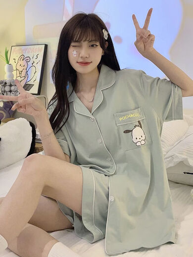 浪莎简约可爱帕恰狗睡衣女夏季新款ins风日系短袖学生宿舍居家服套装 6628可爱熊宝[短袖短裤]套装 2XL [建议135-150斤]
