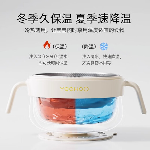 YEEHOO Supplementary Food Bowl, Special Water Insulation Bowl for Baby, Constant Temperature Stainless Steel Children's Tableware Suction Cup Bowl Constant Temperature Bowl, Intelligent Temperature Display [Stainless Steel Inner Bottom]