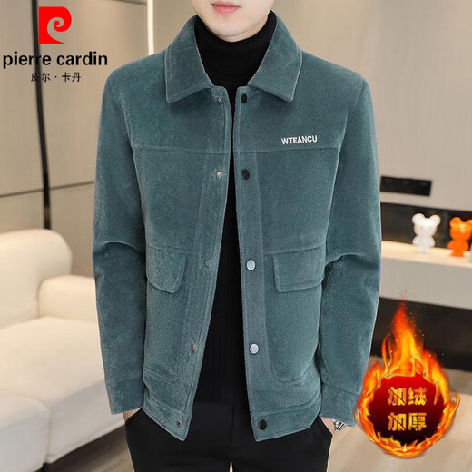 Pierre Cardin 2025 autumn and winter new gold woolen men's jacket woolen woolen velvet thickened lambswool jacket parka clothes magic black XL 125-145Jin Jin equals 0.5 kg