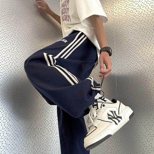 Du Xiaoxian three stripes casual pants men's summer fashion brand trendy loose sportswear style trousers handsome drawstring leggings navy blue L recommended 110-130Jin Jin equals 0.5 kg