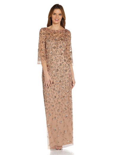 Adrianna Papell Women's Beaded Fantasy Shift Gown Rose Gold 0