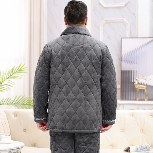 Xuanduoqi Pajamas hommes en hiver épaissis de corail épaissis en velours à trois couches papa de flanelle de coton de l'âge moyen et de vêtements de maison âgée C9903 # hommes gris noir [Velvet de lait] xxxl (165-200jin [Jin est égal à 0,5 kg])