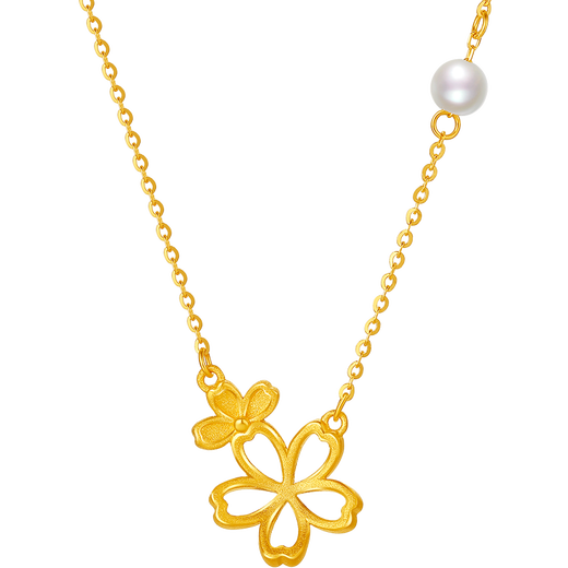 Saturday Fortune Gold Necklace for Women Sakura Pure Gold Pearl Pendant Price X0611867 Gold Weight Approximately 3.7g 40+5cm Gift