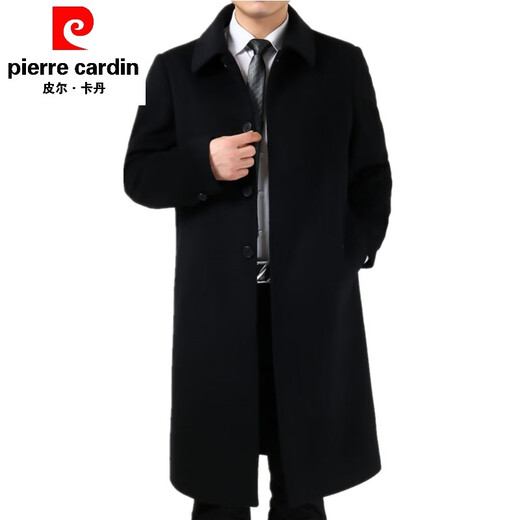 Pierre Cardin papa d'hiver porte un manteau épais pour hommes d'âge moyen, un coupe-vent de longueur moyenne, un manteau en laine d'âge moyen et âgé pour hommes, long noir et bleu (épais et velours) M