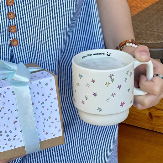 Wanjia full color star ceramic mug breakfast cup coffee milk cup particularly beautiful gift box for girls gifts star style + with gift box