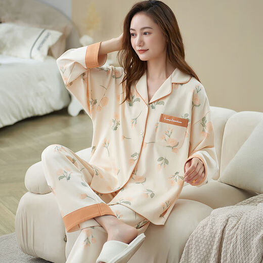 俏丽雅（qiaoliya）睡衣女春秋季纯棉长袖卡通套装韩版加长款加肥加大码秋女家 846 L