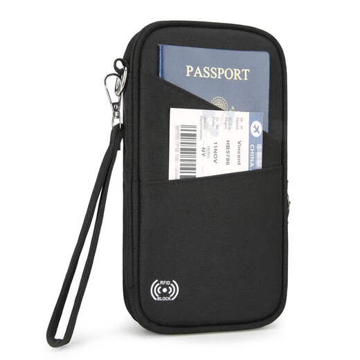 Bolsa de identificación de Renjuyi Nuevo viaje de viaje RFID Caso de protección de pasaporte Estilo de negocios Bolsa de tarjeta de almacenamiento portátil multifunción Negro