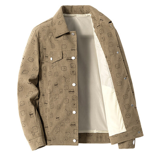 Jeanswest quilted thickened corduroy jacket men's autumn and winter cotton shirt jacket lapel work jacket full-bottom printing trend thickened off-white L