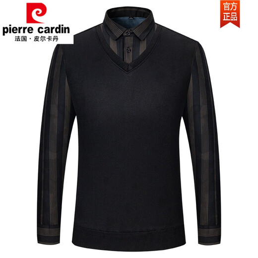 皮尔卡丹（pierre cardin）秋冬新款保暖假两件针织衬衫男长袖加绒加厚套头休闲时尚男款衬衣 6628 XXXXL