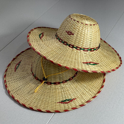 途尊（kingtrip） 手工竹编越南帽舞蹈表演道具收藏装饰斗笠帽男士户外大檐遮阳帽 （绿）红边随机发一【防风绳】 直径42CM 左右