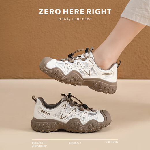 ZHR登山鞋女户外徒步运动鞋子女轻便厚底透气女鞋 G683 米棕 39