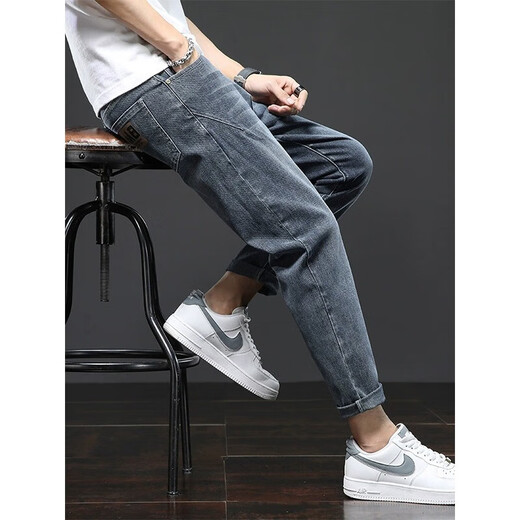 Lomon Jeans for men 2025 new straight loose spring and summer casual trousers for men slim fit men's nine-point pants 6621 black 28 2 feet 1