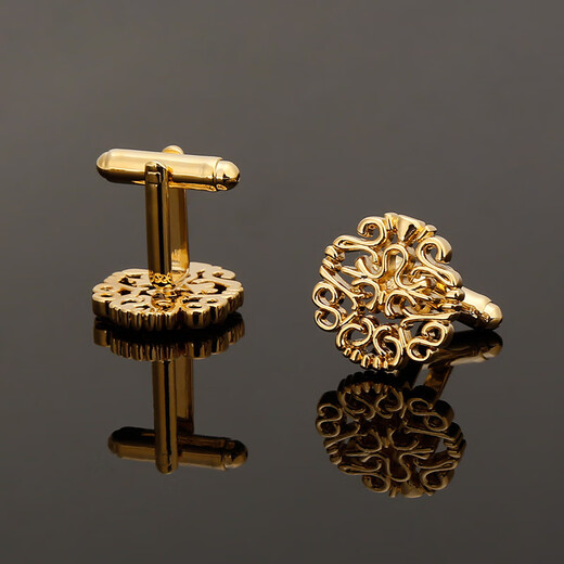 IFSONG men's cufflinks French shirt formal business gold cufflinks men's and women's simple shirt cuff buttons gift box gold hollow pattern