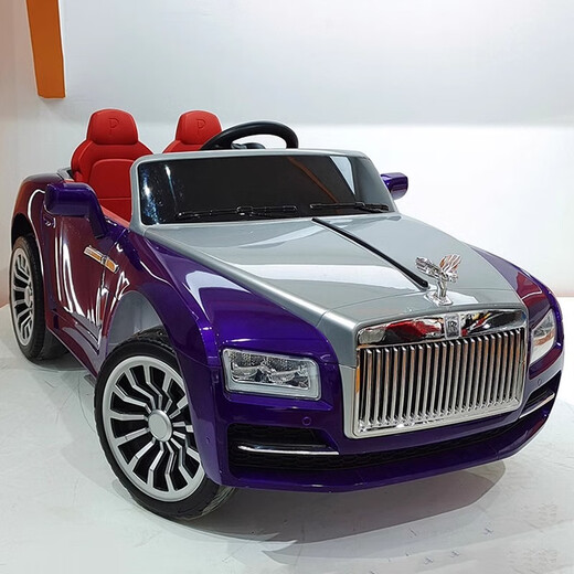 Baolaifu children's electric car, children can sit on big boys and girls, four-wheeled rechargeable battery car with remote control toy car, painted red, leather seat + Bluetooth music + remote control self-driving