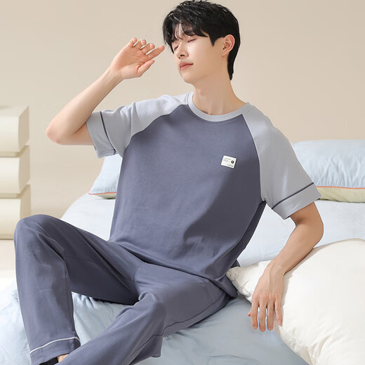 Pyjama masculin modal pour le printemps et l'été pour hommes 100% coton pure panton à manches courtes adolescents Ins Trendy costume de sport maison 09m13601 l