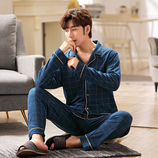 Mandelefin 6xl Pajamas de gran tamaño Spring y otoño Pure Cotton Fat 300 Jin [Jin equivale a 0.5 kg] Agregue peso para aumentar la ropa casera de manga de mediana edad 9905 5XL (220-260 Jin [Jin equivale a 0.5 kg])