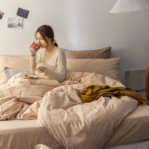 Jingsheng Nordic style four-piece set, simple and lazy-silver 1.5m bed four-piece set