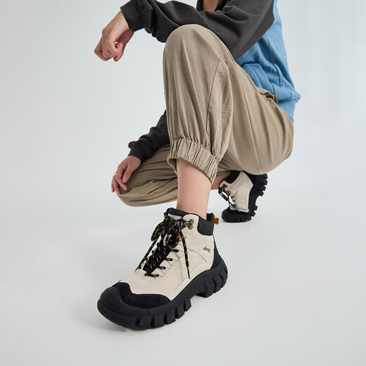 Jeep Martin Boots Women's 2025 New Autumn and Winter Outdoor Hiking and Mountaineering Shoes Thick-Soled Work Boots British Style Velvet Short Boots Black Gray 38