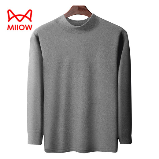 猫人（MiiOW）新款男士保暖内衣套装中领上衣纯棉毛衫半高领秋衣秋冬薄打底全棉 深麻灰+藏青色 2件上衣 2XL 180 150 170斤