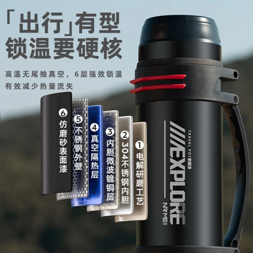 nRMEi thermal kettle cup capacity large men's 316 stainless steel outdoor travel portable car 48-hour thermos black 3L-3 liters can hold 6Jin [Jin equals 0.5kg] water