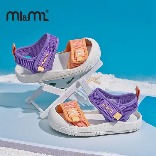 M1&M2 Spanish children's shoes, children's sandals, boys and girls, new summer beach shoes, color-blocked soft soles, Velcro toe caps, red 28, suitable for feet 16.5~17cm long