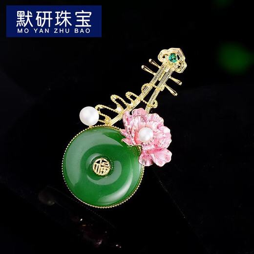 MOYAN new product Chinese style exquisite peony pipa brooch suit accessories imitation pearl antique style creative corsage brooch light green A10-102