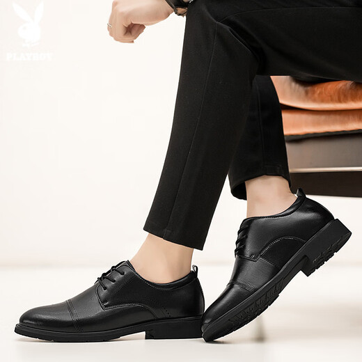 Playboy (PLAYBOY) leather shoes men's shoes 2025 autumn and winter formal shoes men's simple British business casual shoes black 40