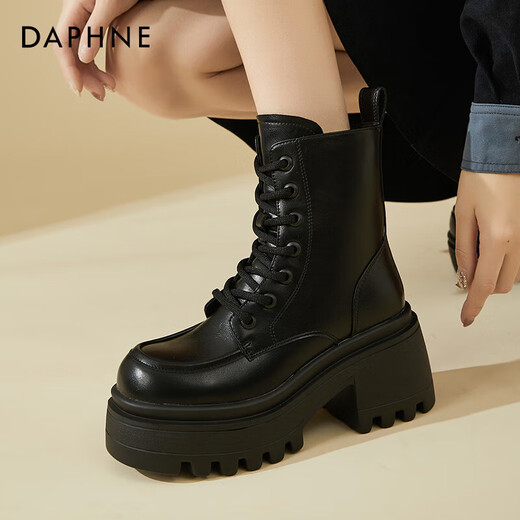 Daphne Martin boots women's inner heightening short boots versatile thick heel high heel black plus velvet women's boots 4623607126 black 37